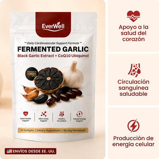 EverWell® Extracto de Ajo Negro Fermentado + CoQ10 Ubiquinol | Cápsulas Blandas Sin Olor de 6000 mg