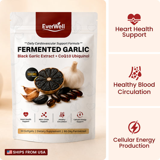 EverWell® Fermented Black Garlic Extract + CoQ10 Ubiquinol - 6000mg Odorless Softgels