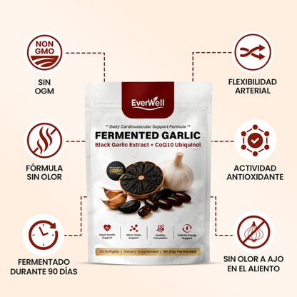 EverWell® Extracto de Ajo Negro Fermentado + CoQ10 Ubiquinol | Cápsulas Blandas Sin Olor de 6000 mg