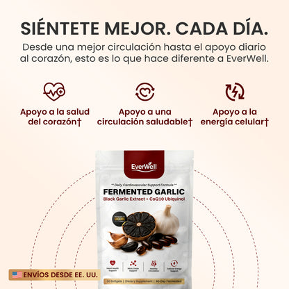 EverWell® Extracto de Ajo Negro Fermentado + CoQ10 Ubiquinol | Cápsulas Blandas Sin Olor de 6000 mg