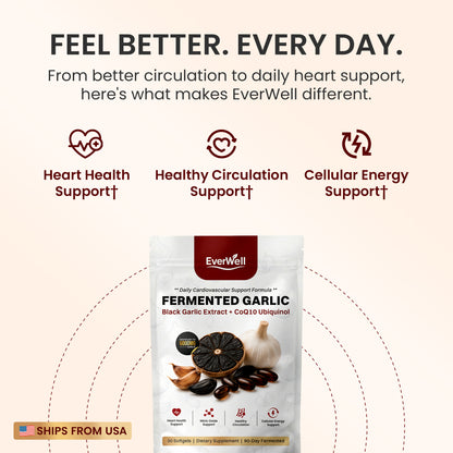 EverWell® Fermented Black Garlic Extract + CoQ10 Ubiquinol - 6000mg Odorless Softgels