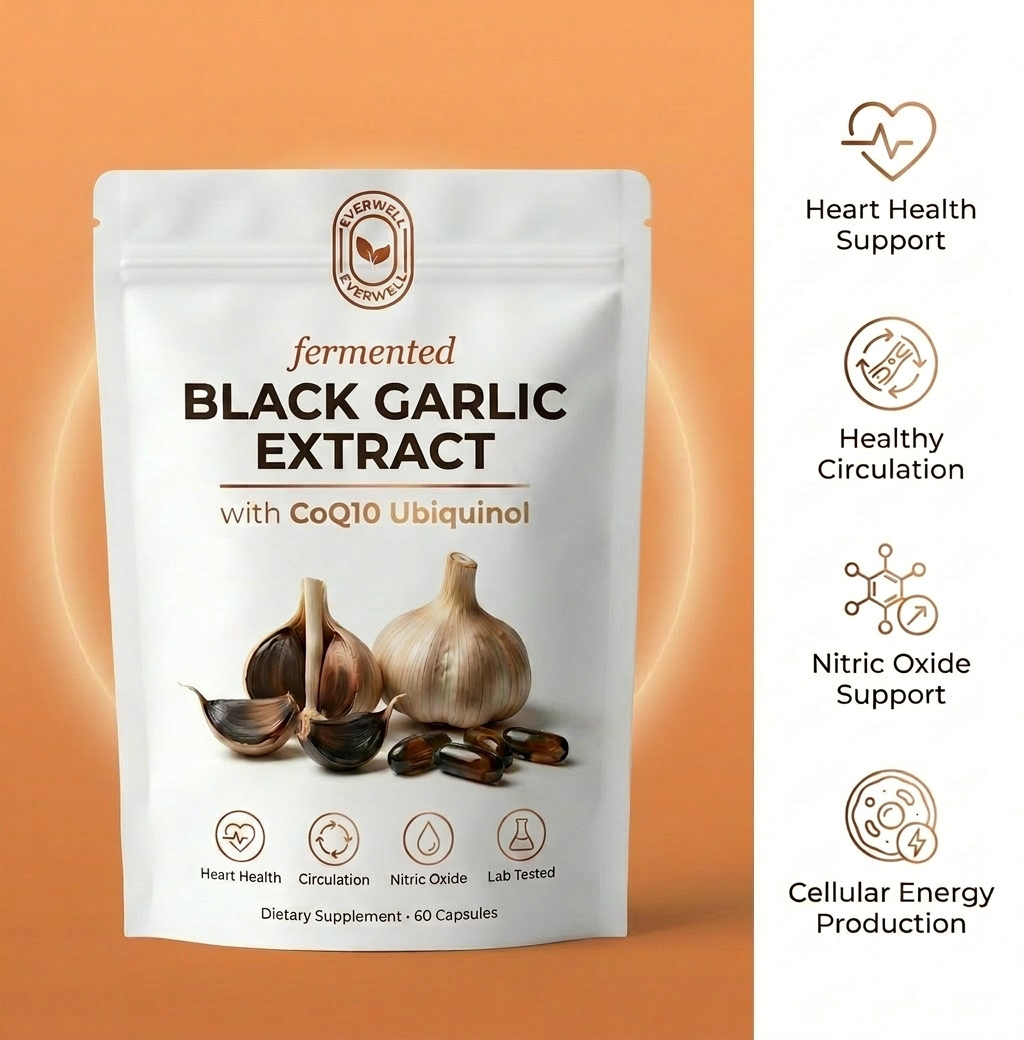 EverWell® Fermented Black Garlic Extract + CoQ10 Ubiquinol - 6000mg Odorless Softgels