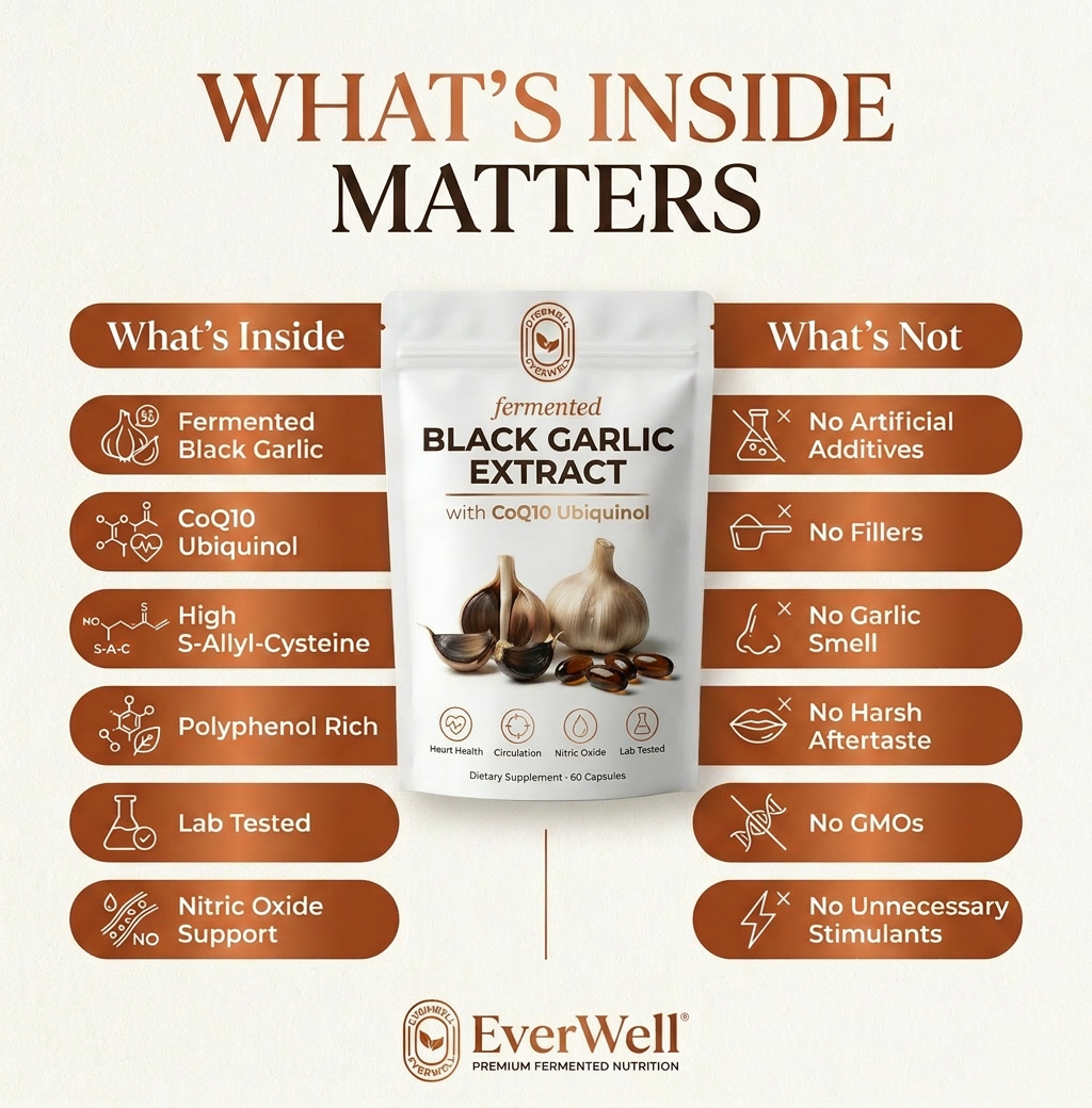 EverWell® Fermented Black Garlic Extract + CoQ10 Ubiquinol - 6000mg Odorless Softgels