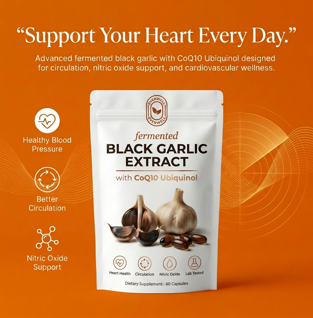 EverWell® Fermented Black Garlic Extract + CoQ10 Ubiquinol - 6000mg Odorless Softgels